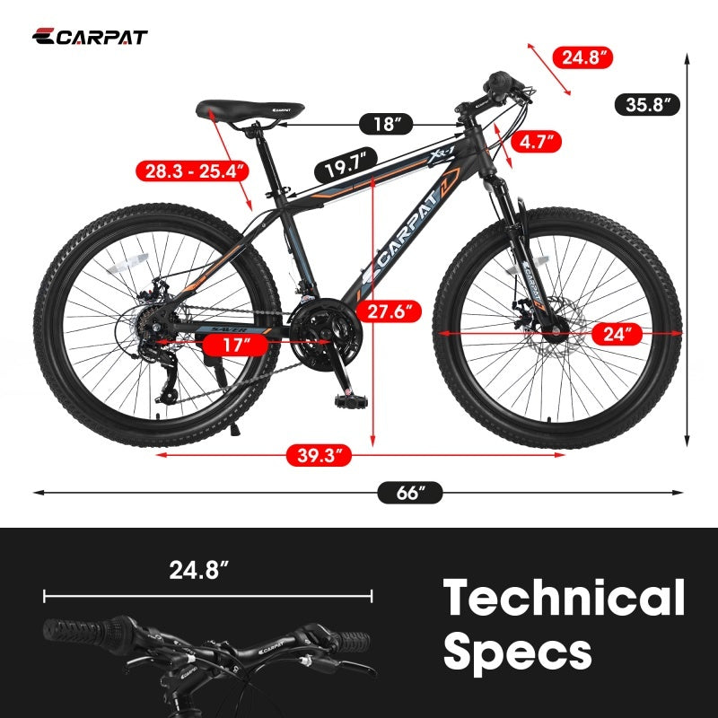 24 Inch Mountain Bike, Suitable For Boys And Girls, Steel Frame, Shimano 21 Speed Mountain Bike, With Dual Disc Brakes And Front Suspension, Banned Platform Temu - Energize Trek
