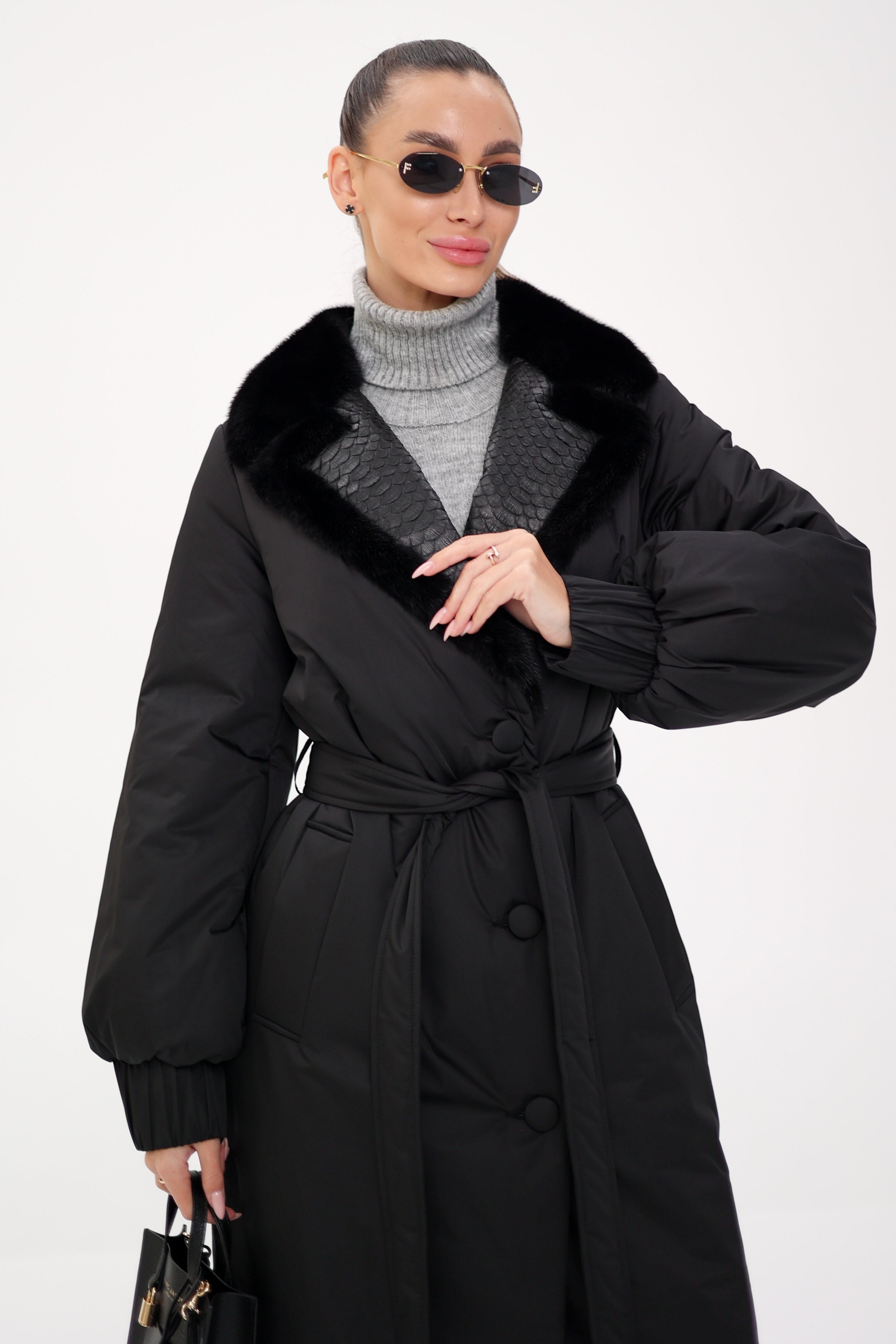 Genuine Mink Fur Real Python Leather Trim Coat - Energize Trek