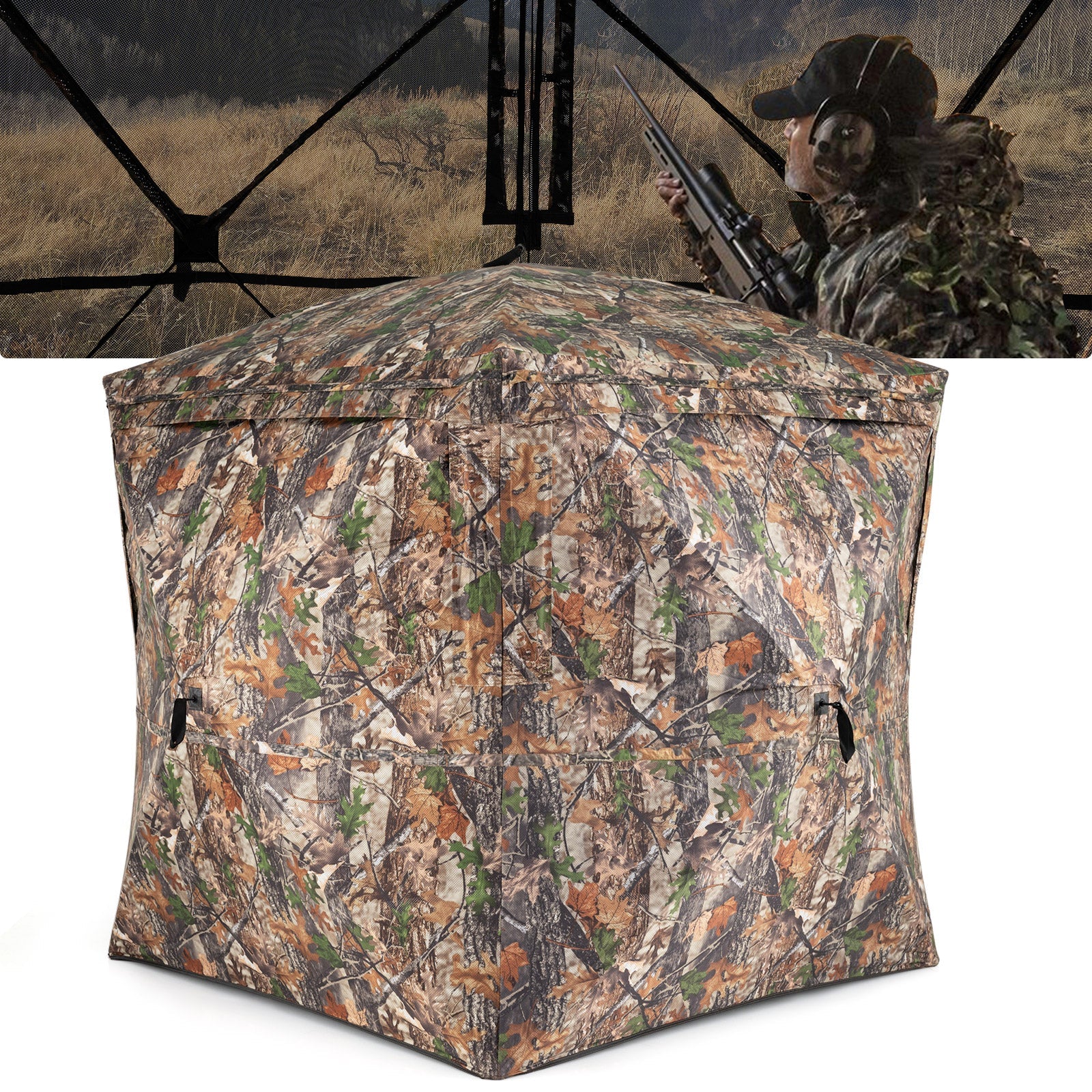 270° See Through Hunting Blind Tent with Silent Magnetic Door - Energize Trek