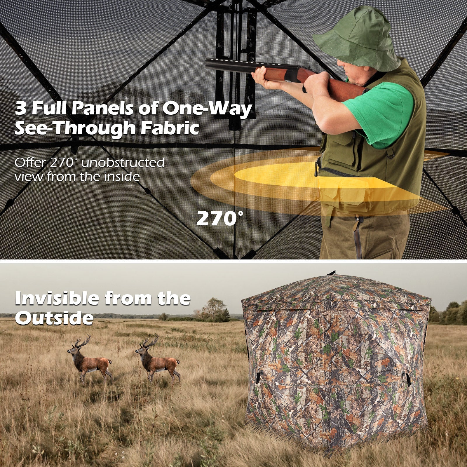 270° See Through Hunting Blind Tent with Silent Magnetic Door - Energize Trek