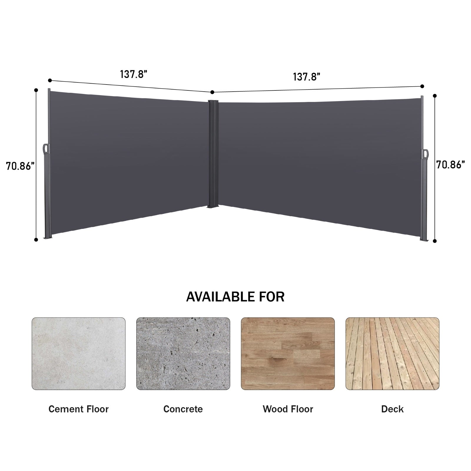 276 X 71Retractable Side Awning, Waterproof & UV-Resistant, Privacy Screen Divider Roll Up Balco - Energize Trek