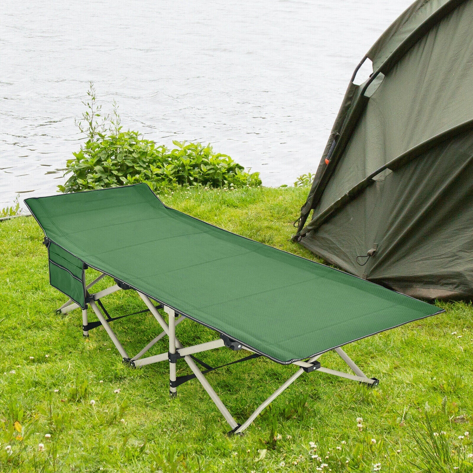 28.5 Inch Extra Wide Sleeping Cot for Adults with Carry Bag-Green - Energize Trek