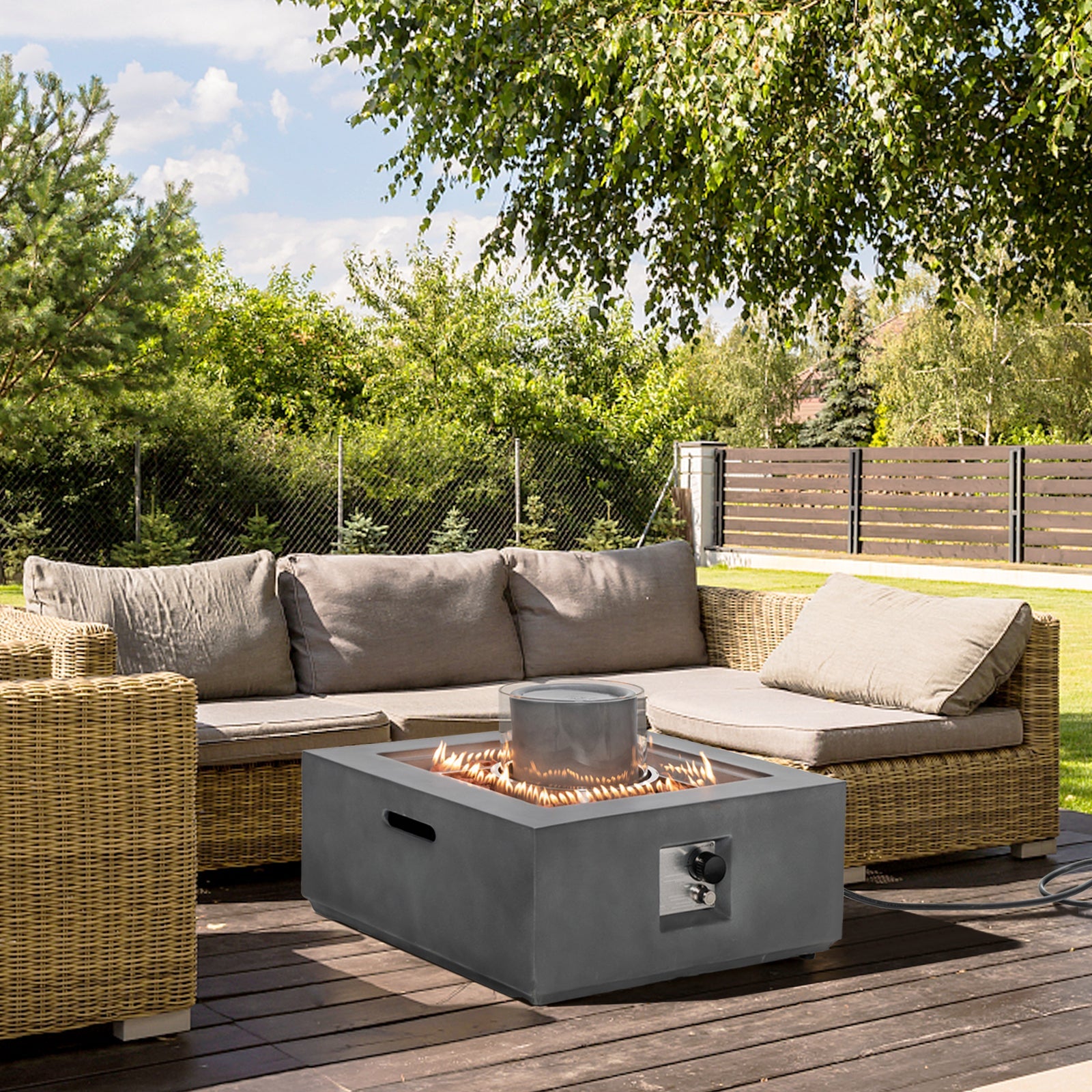 28 Inch 50000 BTU Patio Square Propane Fire Pit with PVC Cover-Gray - Energize Trek