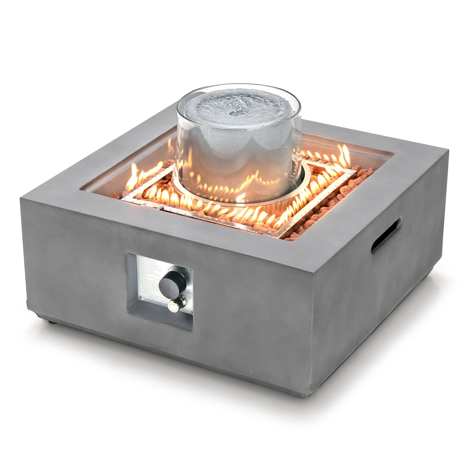 28 Inch 50000 BTU Patio Square Propane Fire Pit with PVC Cover-Gray - Energize Trek