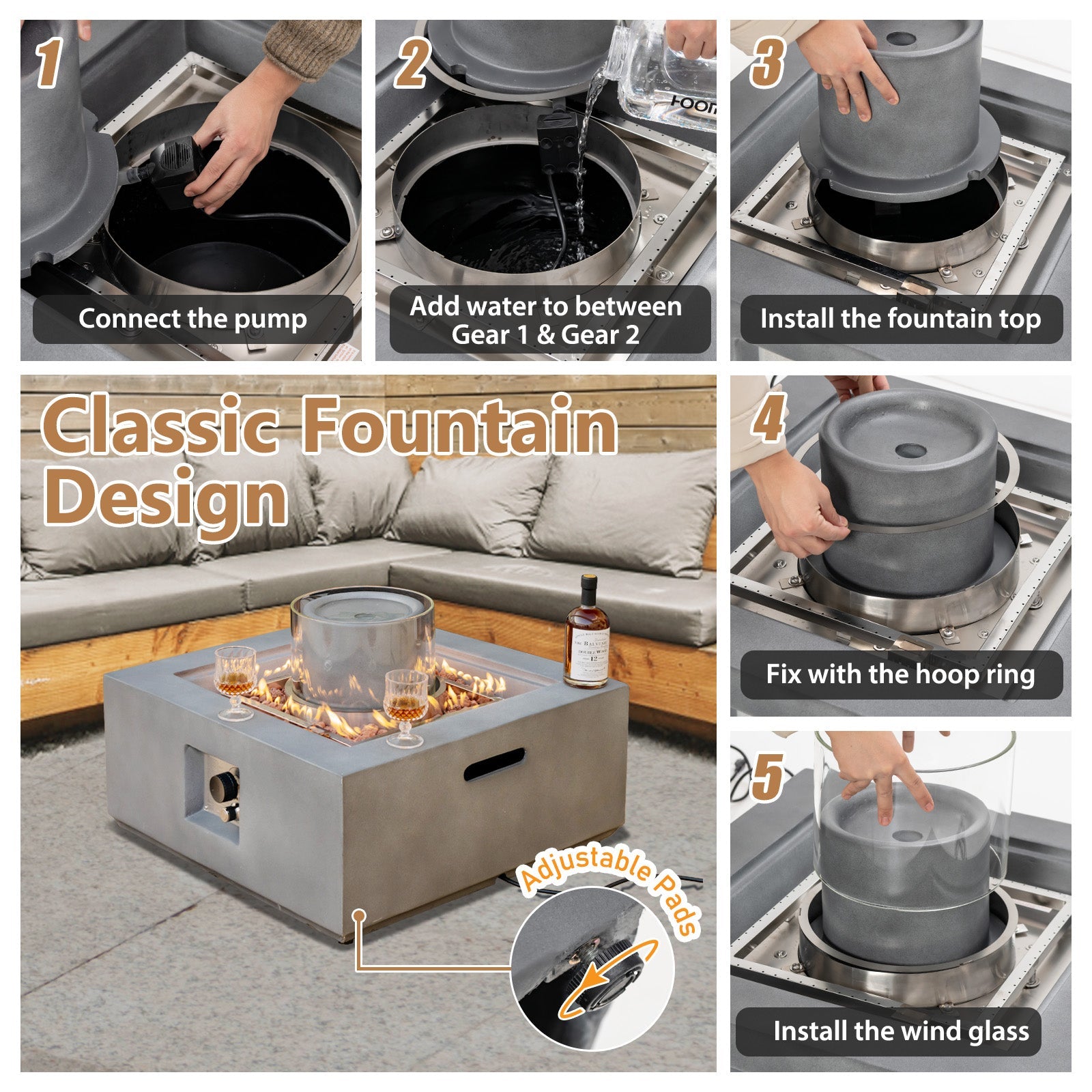 28 Inch 50000 BTU Patio Square Propane Fire Pit with PVC Cover-Gray - Energize Trek
