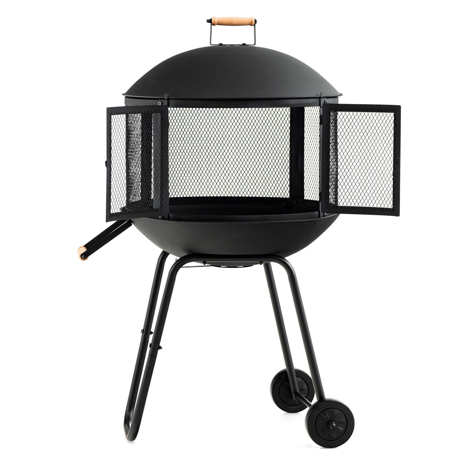 28 Inch Portable Fire Pit on Wheels with Log Grate-Black - Energize Trek