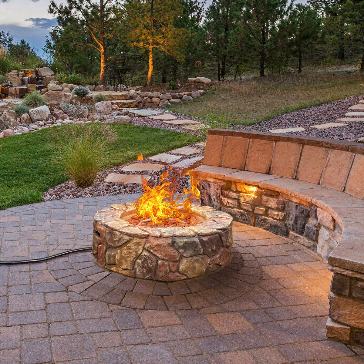 28 Inch Propane Gas Fire Pit Outdoor 40 000 BTU Stone-Brown - Energize Trek