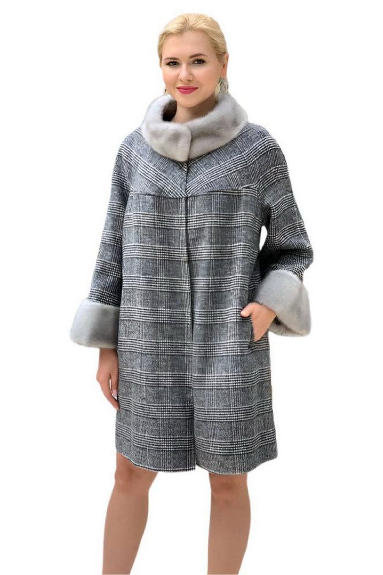 Genuine Scandinavian Mink Fur Rabbit Fur Lined Collar Virgin Wool Coat - Energize Trek