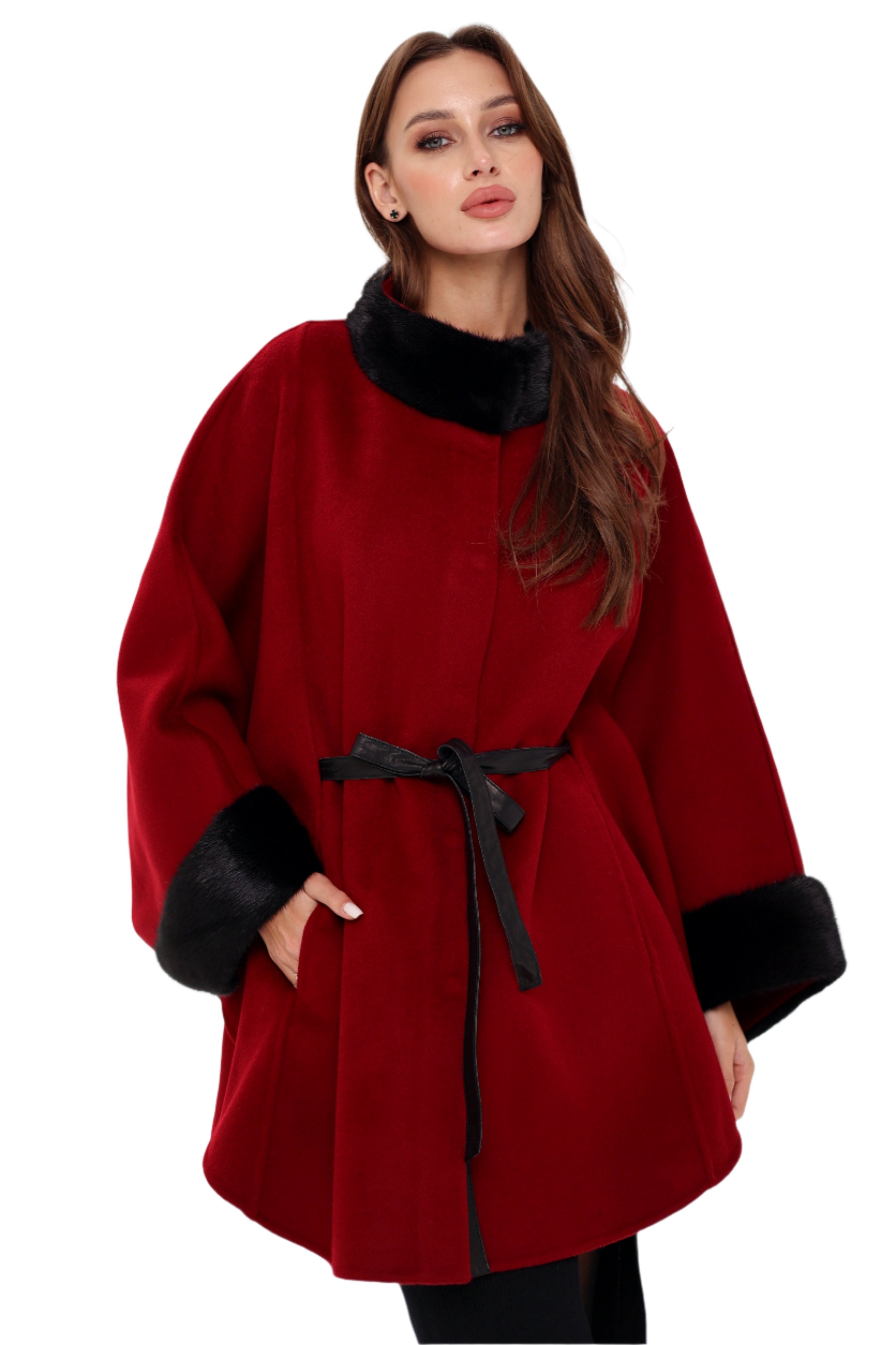 Genuine Scandinavian Mink Fur Double Face Wool Poncho - Energize Trek