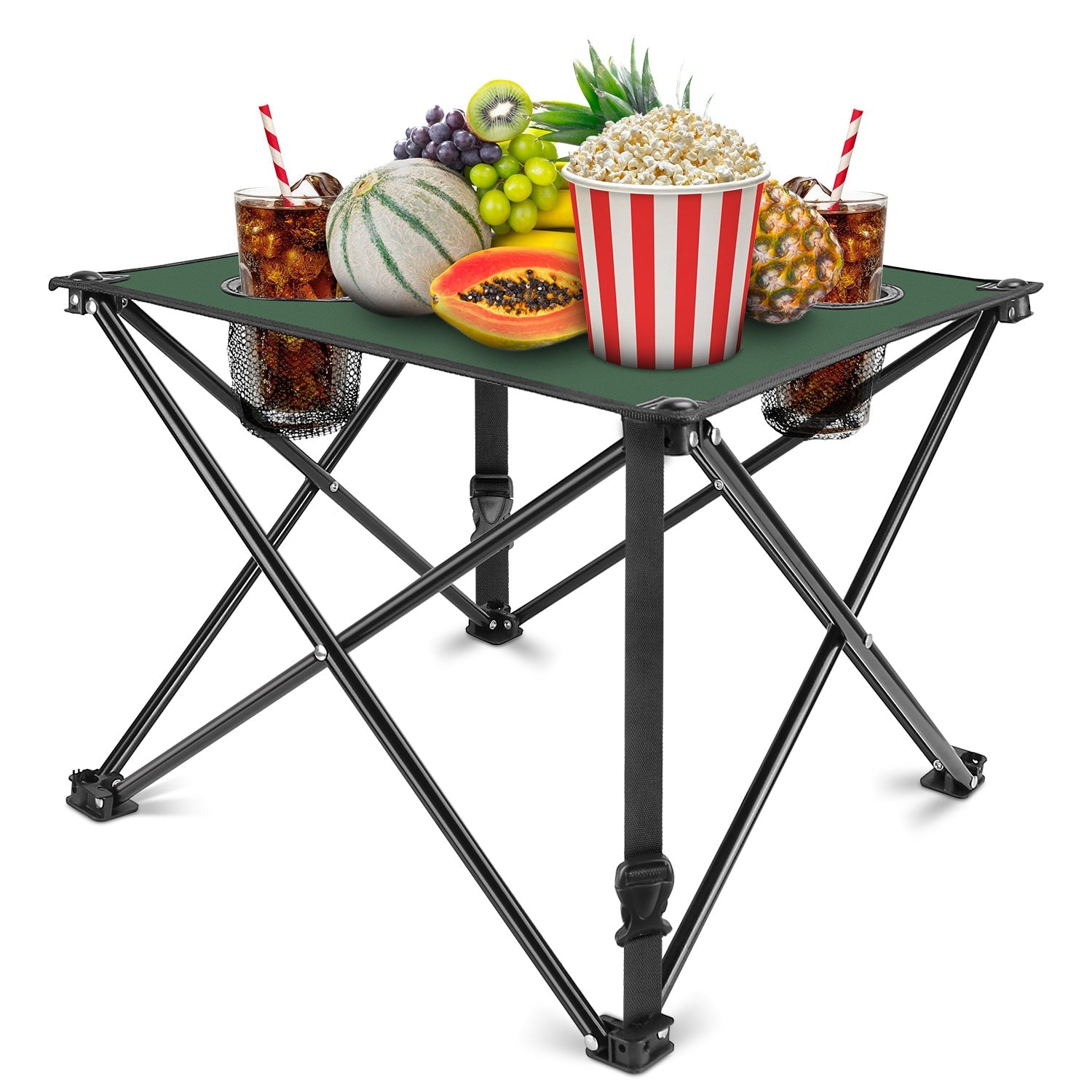 2Pcs Foldable Camping Table Portable Picnic Table Lightweight Travel Desk with 2 Cup Holders/Table Carrying Bag - Energize Trek