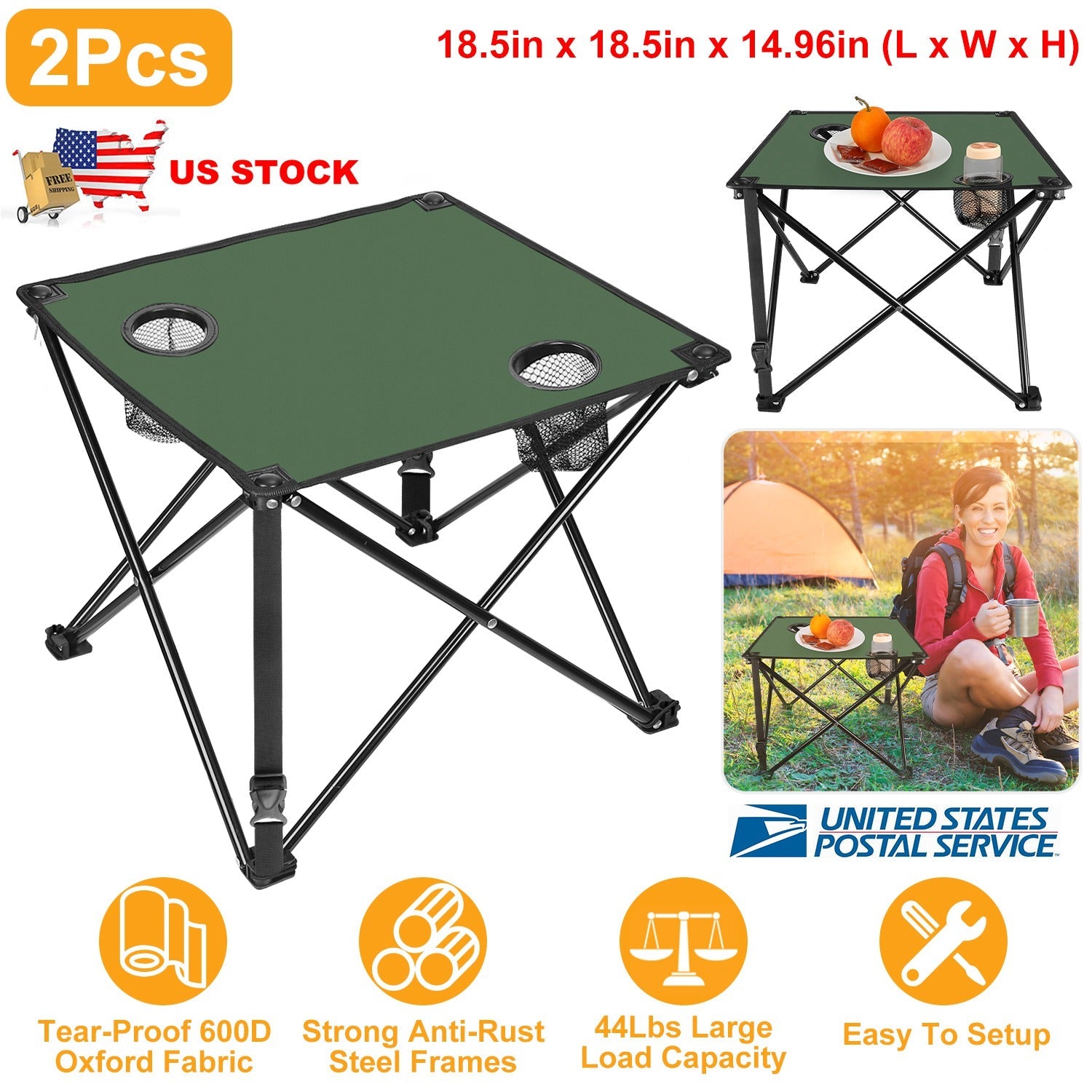 2Pcs Foldable Camping Table Portable Picnic Table Lightweight Travel Desk with 2 Cup Holders/Table Carrying Bag - Energize Trek