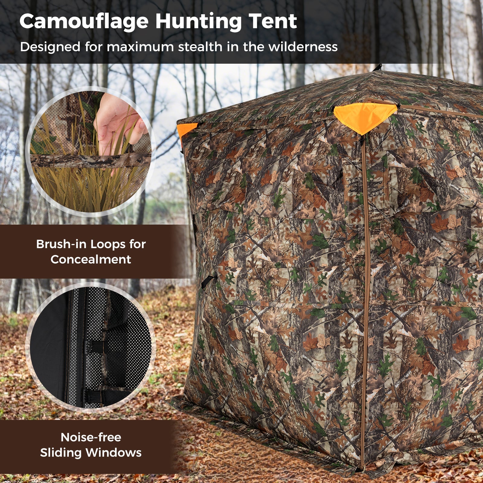 3-4 Person Hunting Blind 270° See-Through Pop-up Ground Blind with Full-Open Swing Door - Energize Trek