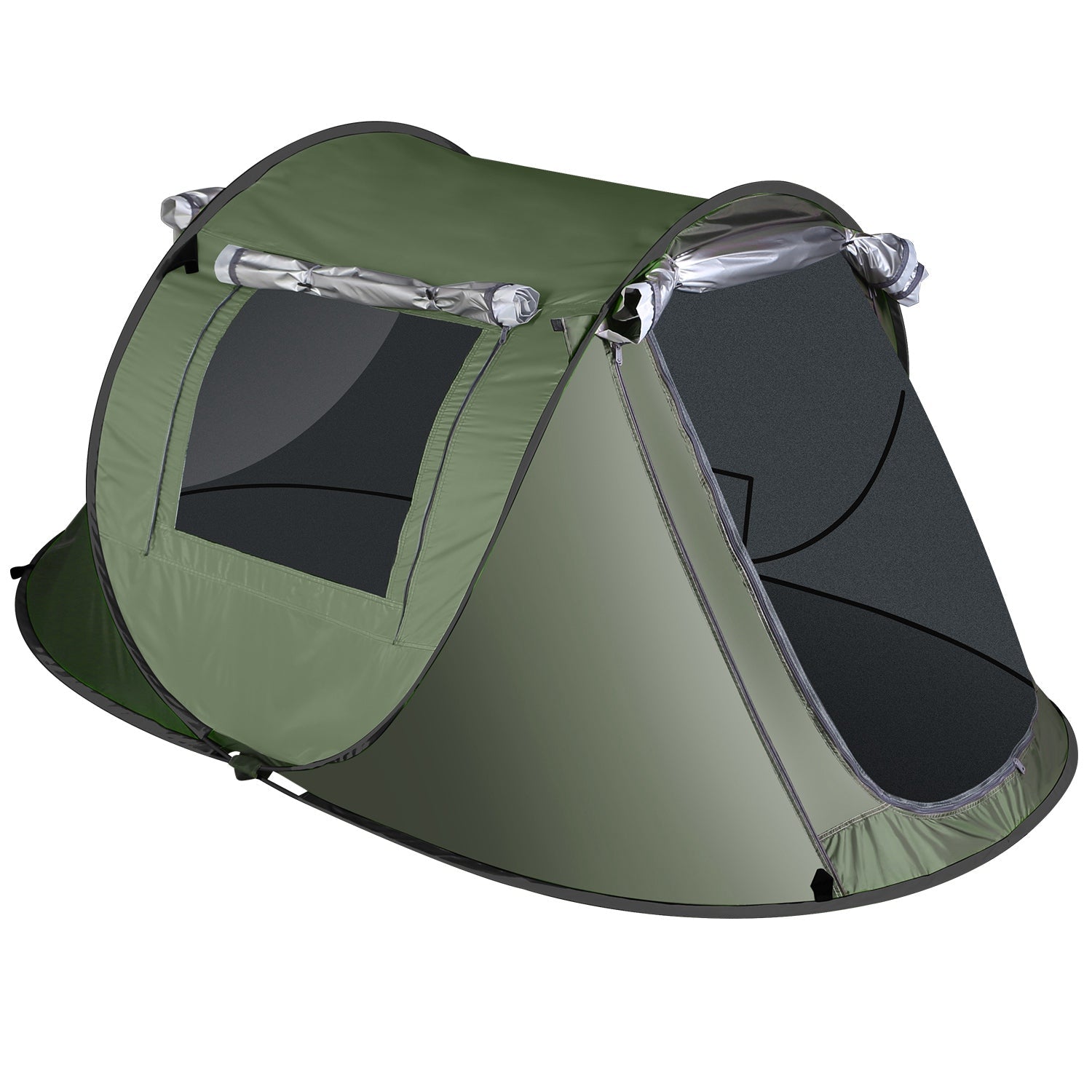 3-4 Person Pop Up Tent Automatic Setup Camping Tent Waterproof Instant Setup Tent with 2 Mosquito Net Windows Carrying Bag for Hiking Climbing Adventu - Energize Trek