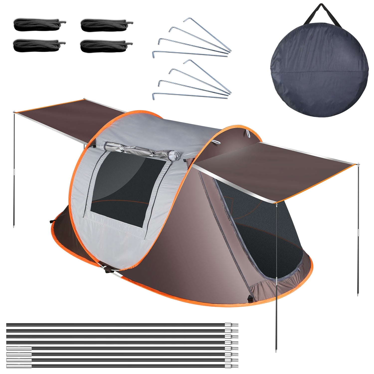 3-4 Person Pop Up Tent Automatic Setup Camping Tent Waterproof Instant Setup Tent with 2 Mosquito Net Windows Carrying Bag for Hiking Climbing Adventu - Energize Trek