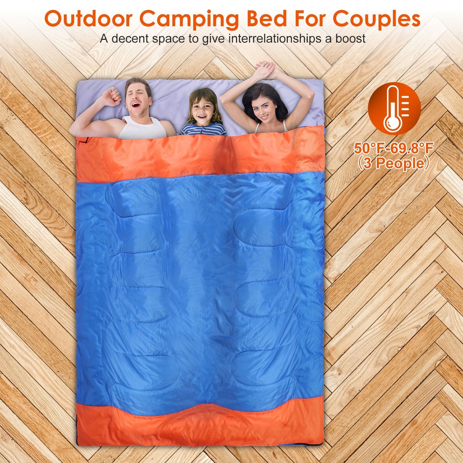 3 People Sleeping Bag for Adult Kids Lightweight Water Resistant Camping Cotton Liner Cold Warm Weather Indoor Outdoor Use 3 Season with Sack for Spri - Energize Trek