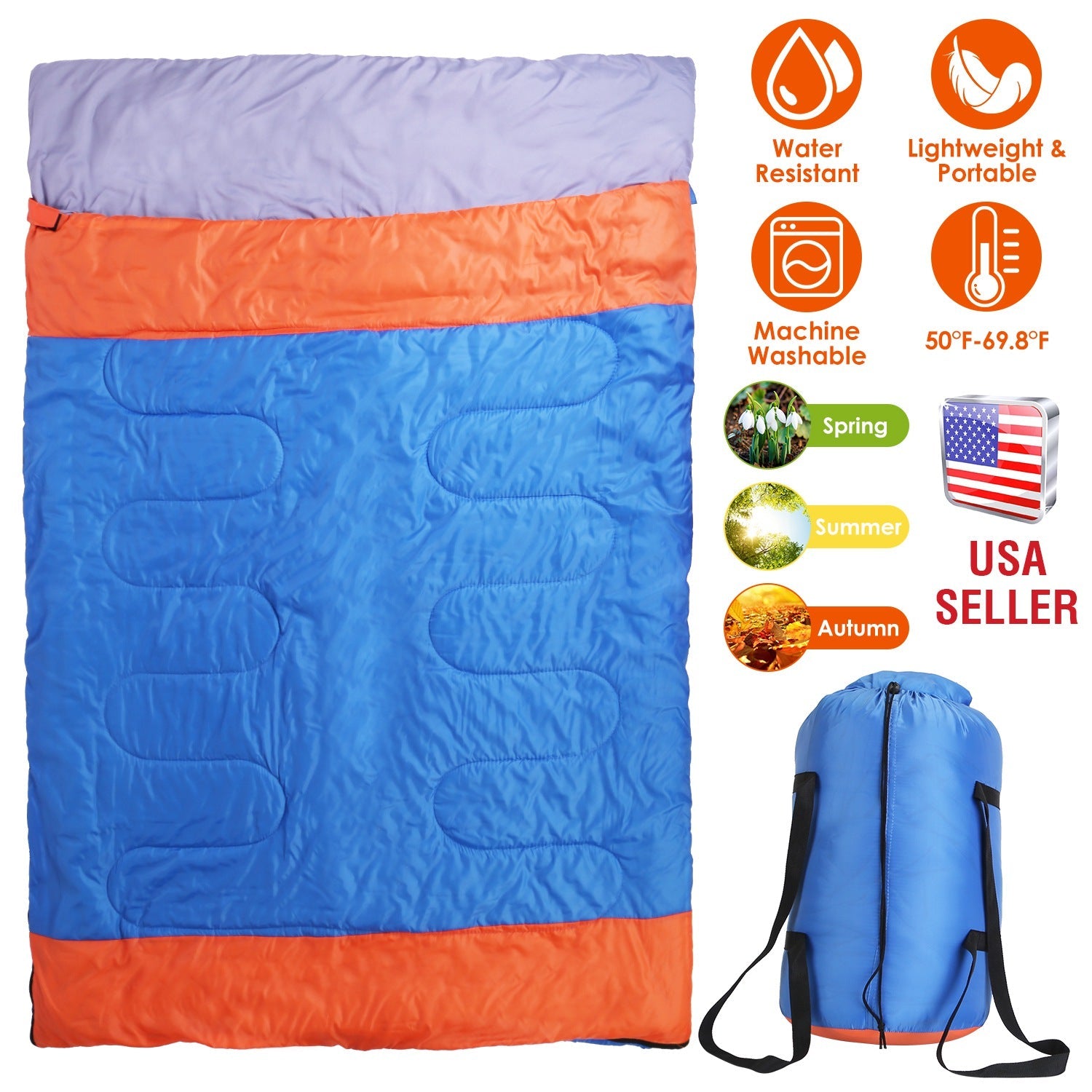 3 People Sleeping Bag for Adult Kids Lightweight Water Resistant Camping Cotton Liner Cold Warm Weather Indoor Outdoor Use 3 Season with Sack for Spri - Energize Trek