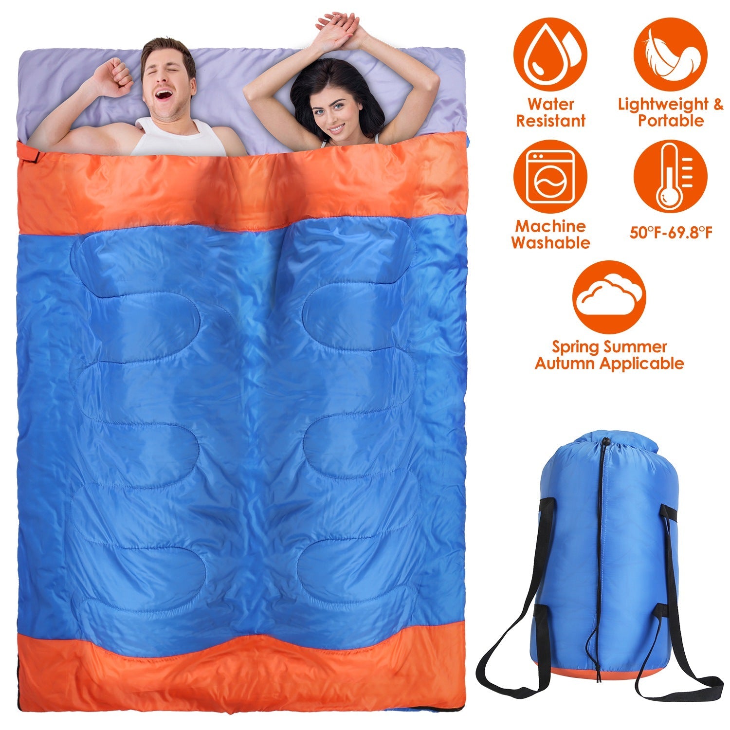 3 People Sleeping Bag for Adult Kids Lightweight Water Resistant Camping Cotton Liner Cold Warm Weather Indoor Outdoor Use 3 Season with Sack for Spri - Energize Trek