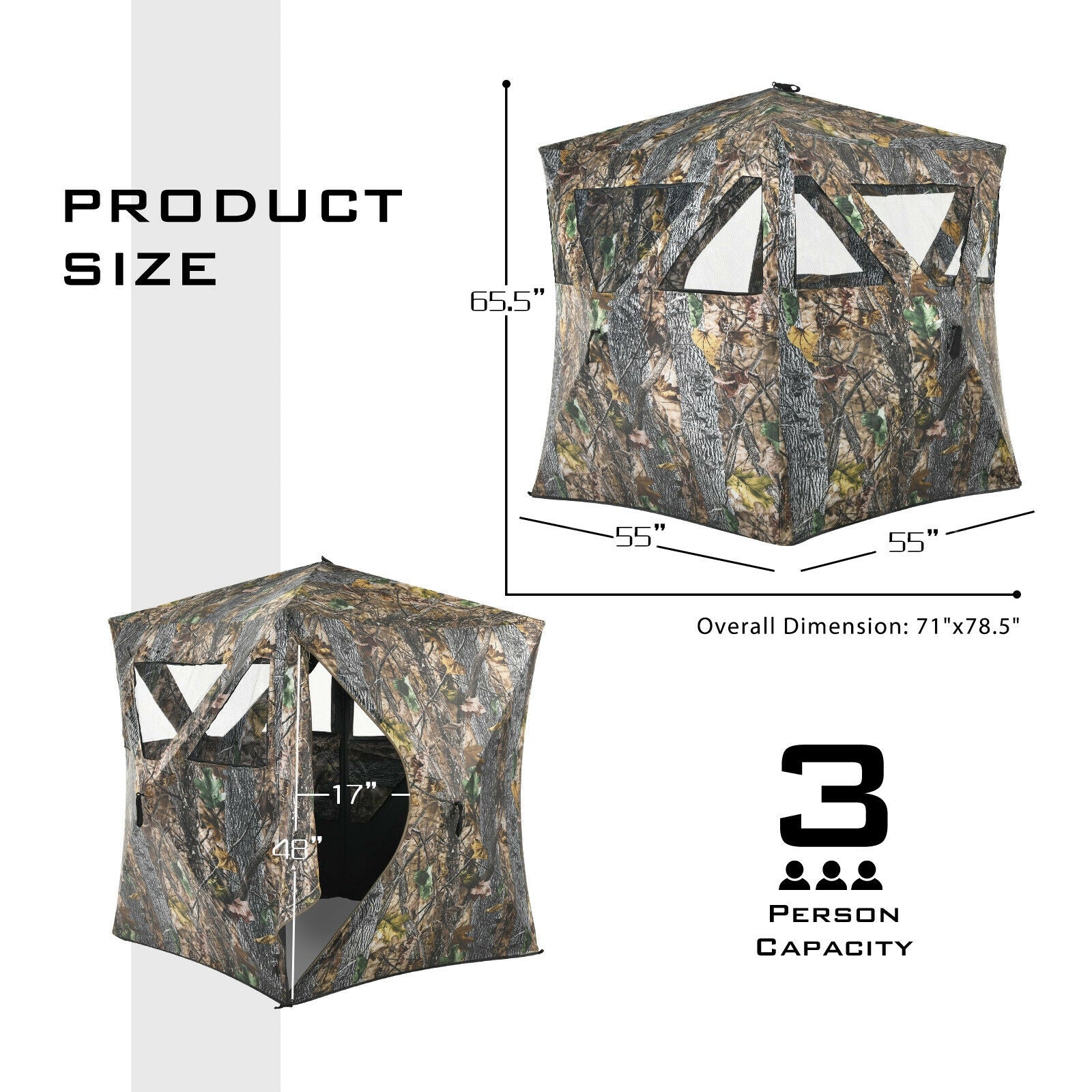 3 Person Portable Pop-Up Ground Hunting Blind with Tie-downs - Energize Trek