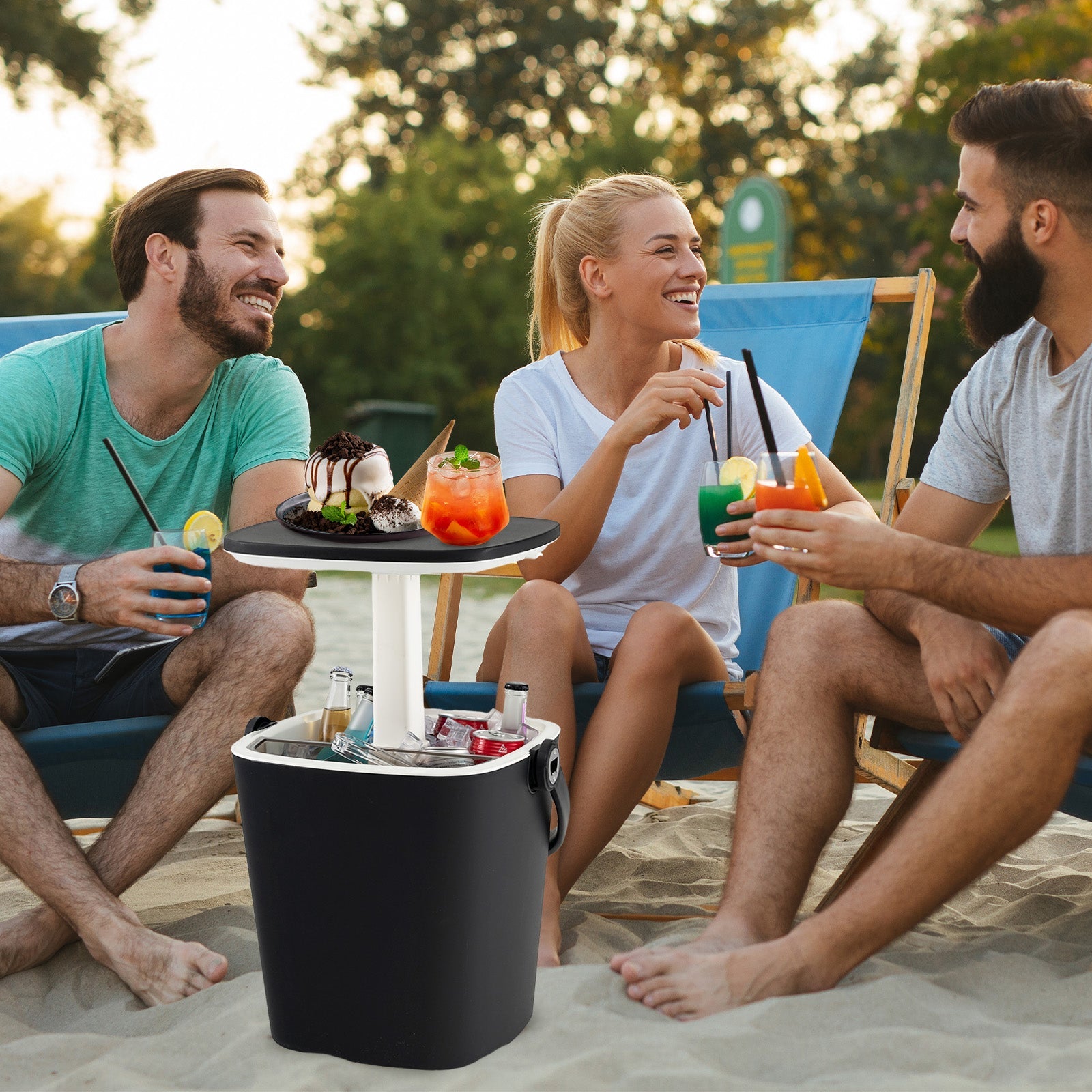 3-in-1 Portable Cooler Bar Table with Bottle Opener and Lift Top Lid for Camping Poolside - Energize Trek