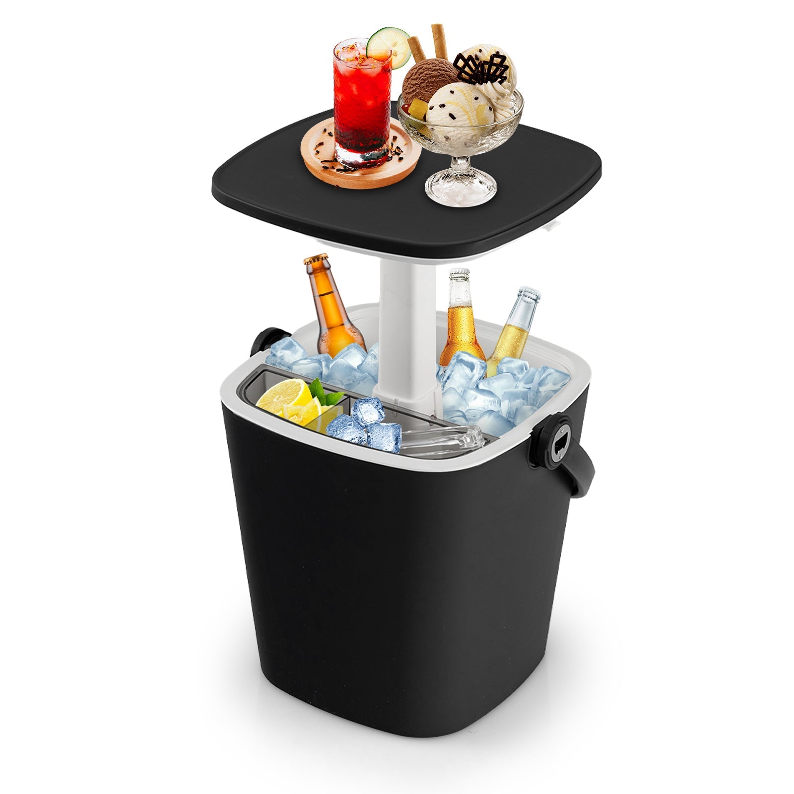 3-in-1 Portable Cooler Bar Table with Bottle Opener and Lift Top Lid for Camping Poolside - Energize Trek