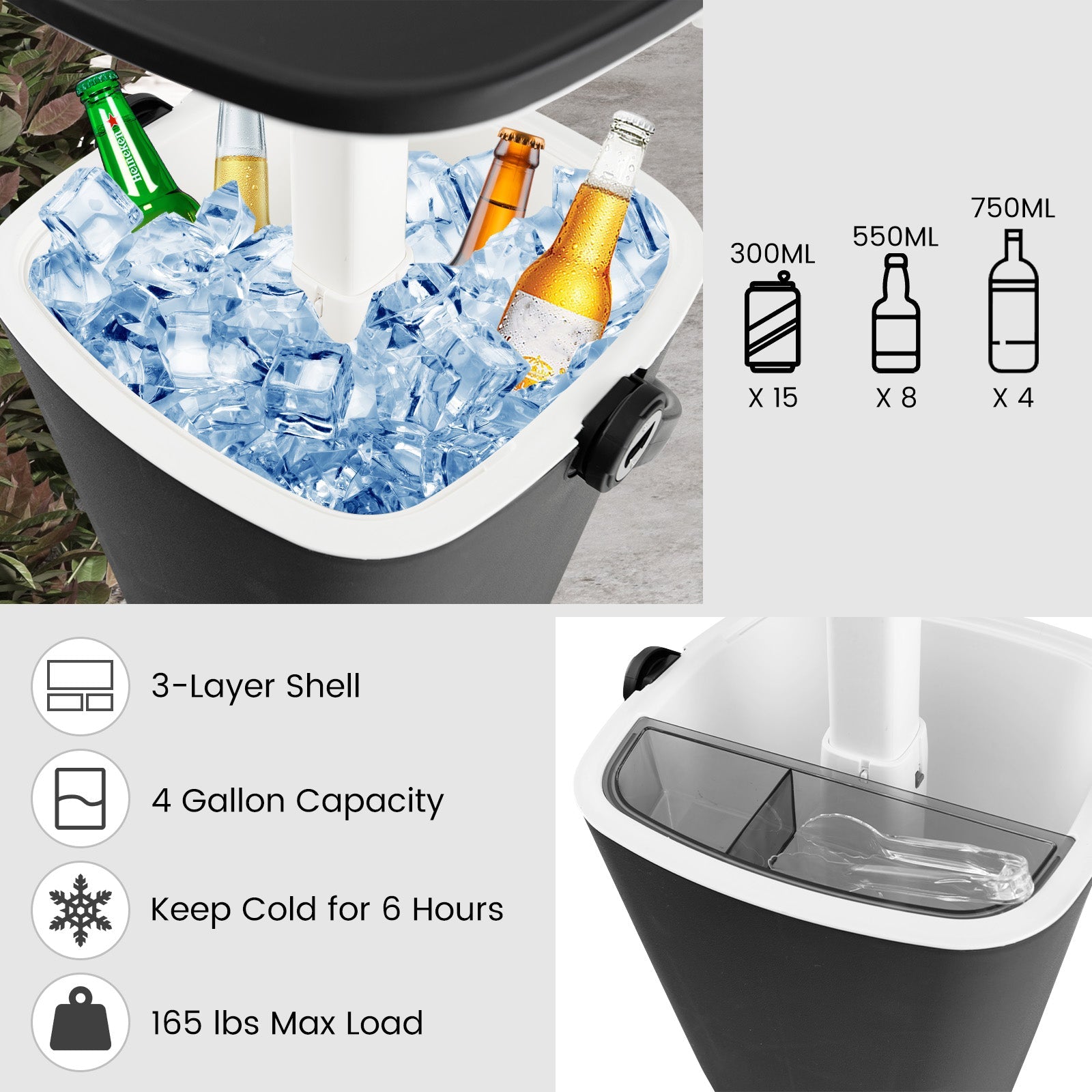 3-in-1 Portable Cooler Bar Table with Bottle Opener and Lift Top Lid for Camping Poolside - Energize Trek