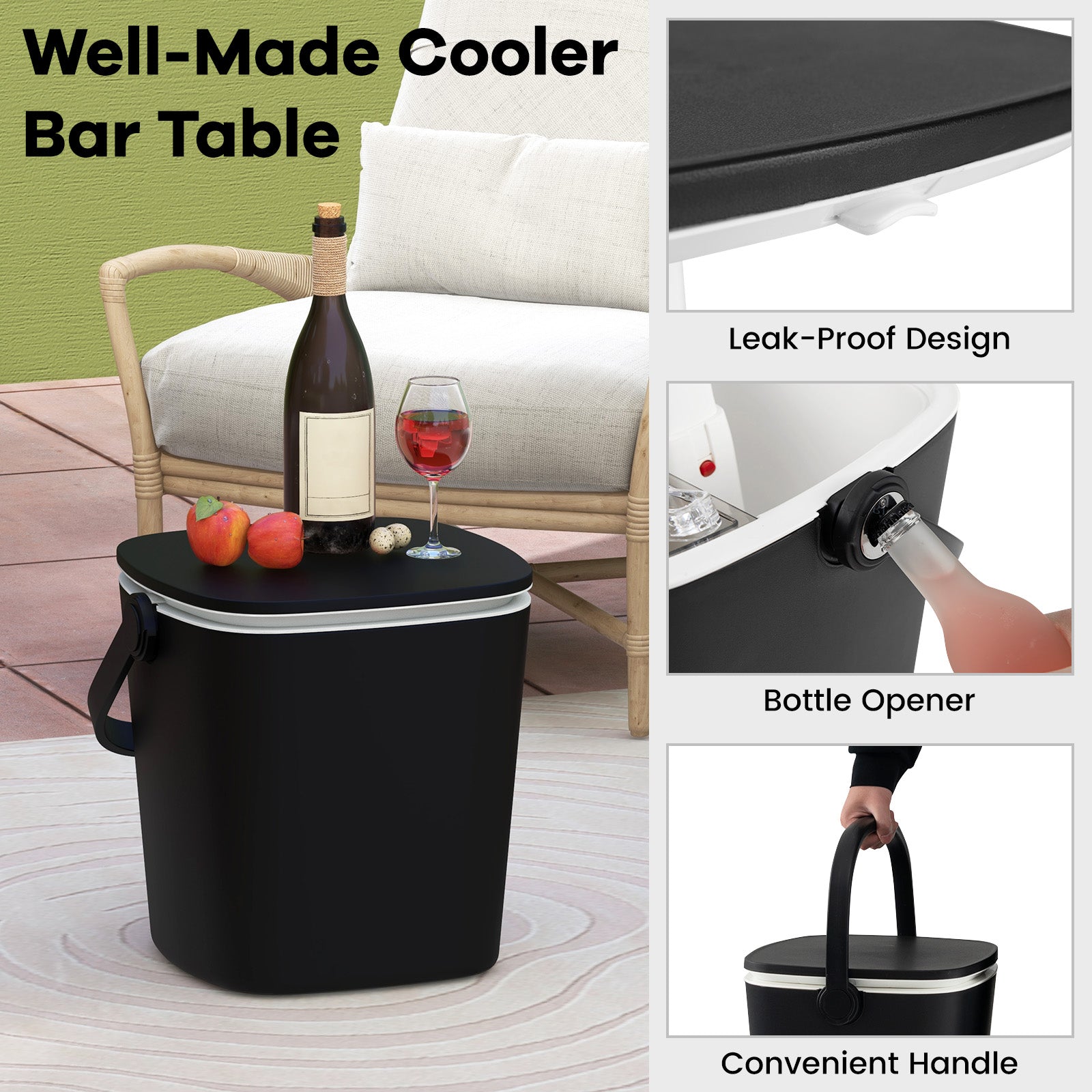 3-in-1 Portable Cooler Bar Table with Bottle Opener and Lift Top Lid for Camping Poolside - Energize Trek