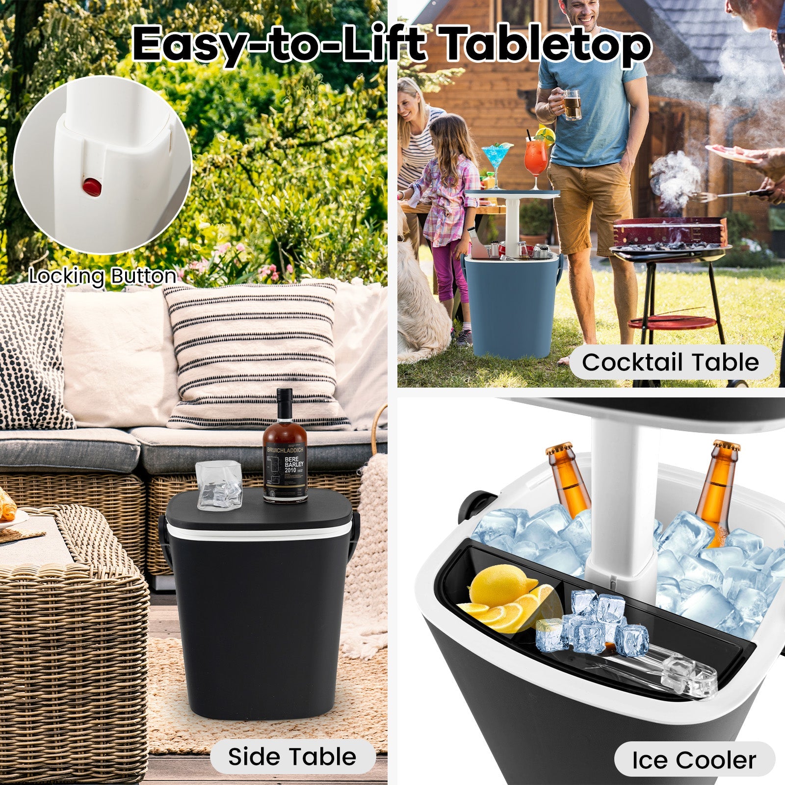 3-in-1 Portable Cooler Bar Table with Bottle Opener and Lift Top Lid for Camping Poolside - Energize Trek