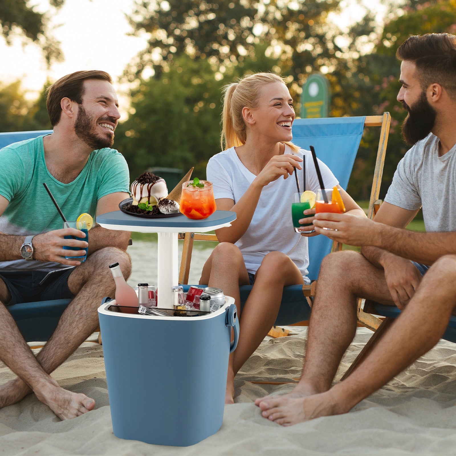 3-in-1 Portable Cooler Bar Table with Bottle Opener and Lift Top Lid for Camping Poolside - Energize Trek