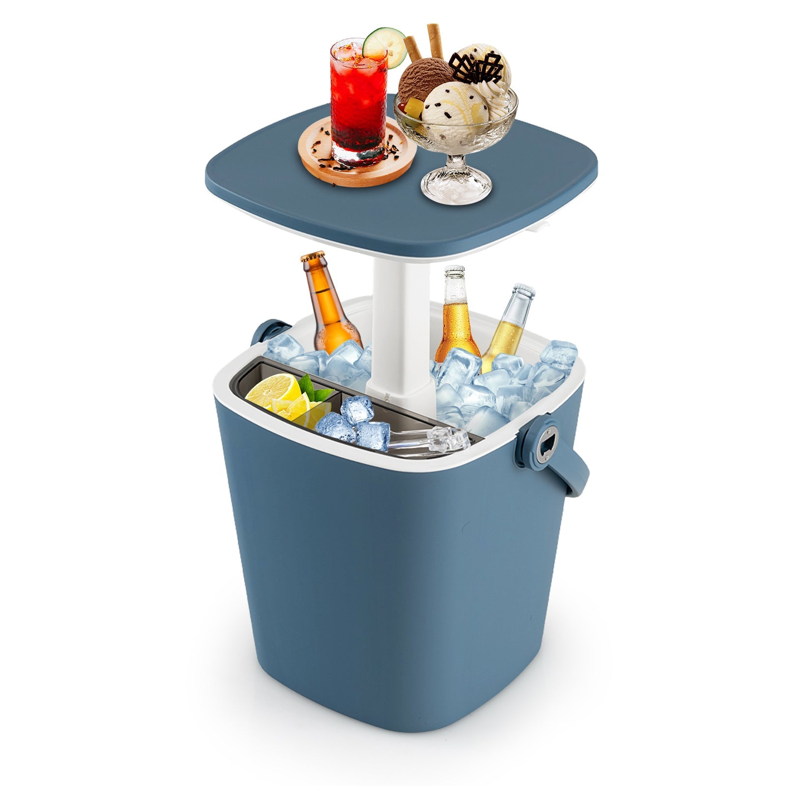 3-in-1 Portable Cooler Bar Table with Bottle Opener and Lift Top Lid for Camping Poolside - Energize Trek