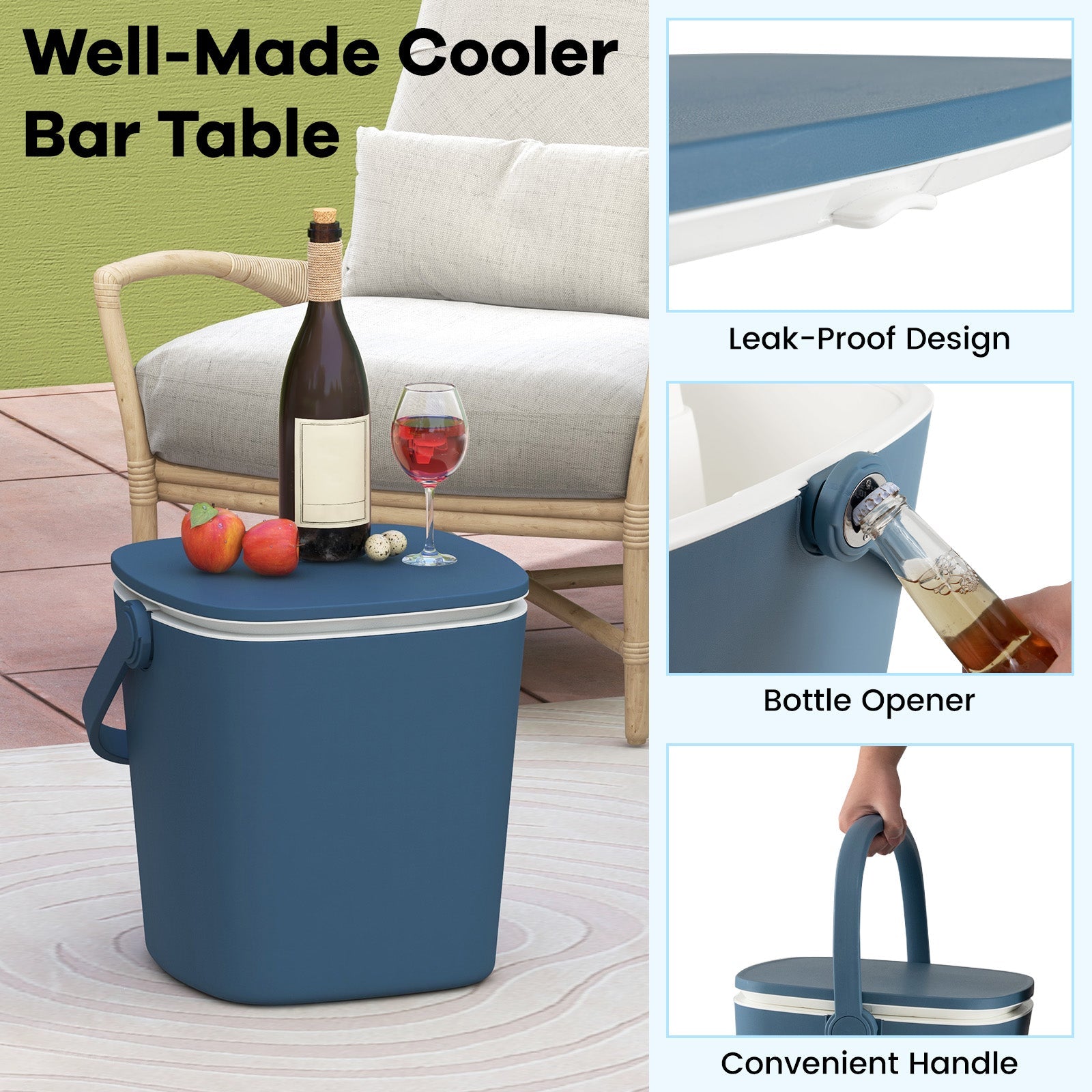 3-in-1 Portable Cooler Bar Table with Bottle Opener and Lift Top Lid for Camping Poolside - Energize Trek