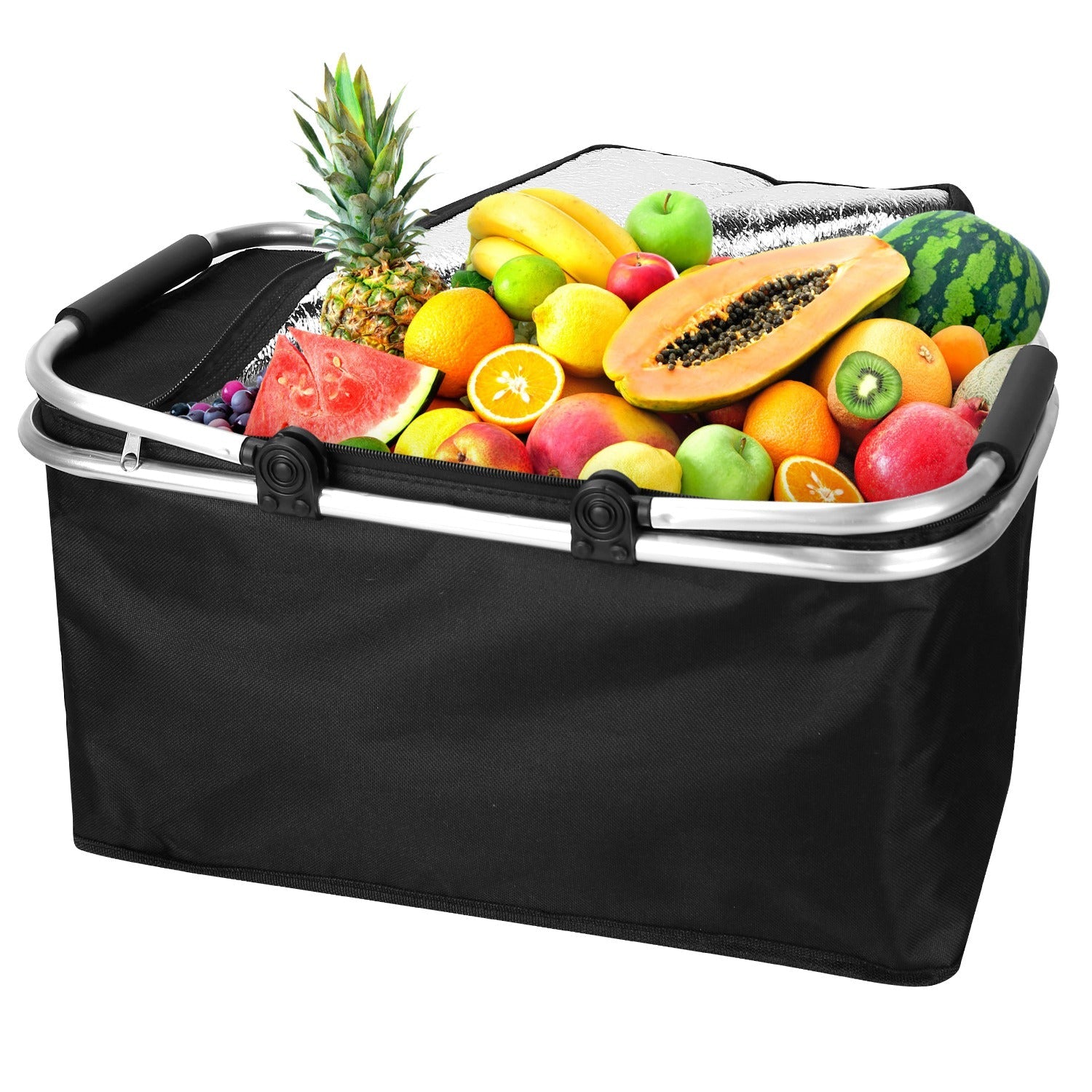 30L Insulated Picnic Basket Cooler Collapsible Food Delivery Storage Bag Grocery Market Basket Heat & Cool Insulation w/ Aluminum Handles - Energize Trek