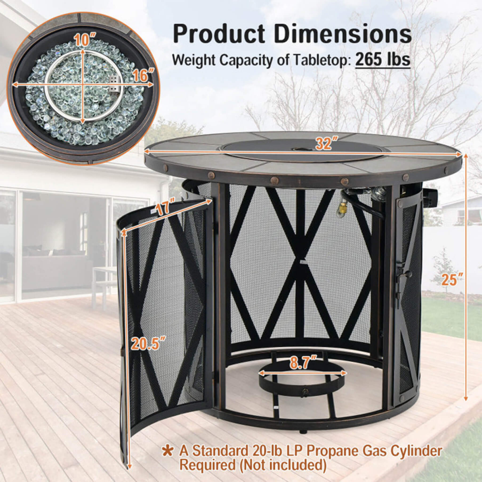 30K BTU Premium Outdoor Patio Gas Fire Pit Table With Fire Glass And Cover, 32" (SAK17432) - Energize Trek
