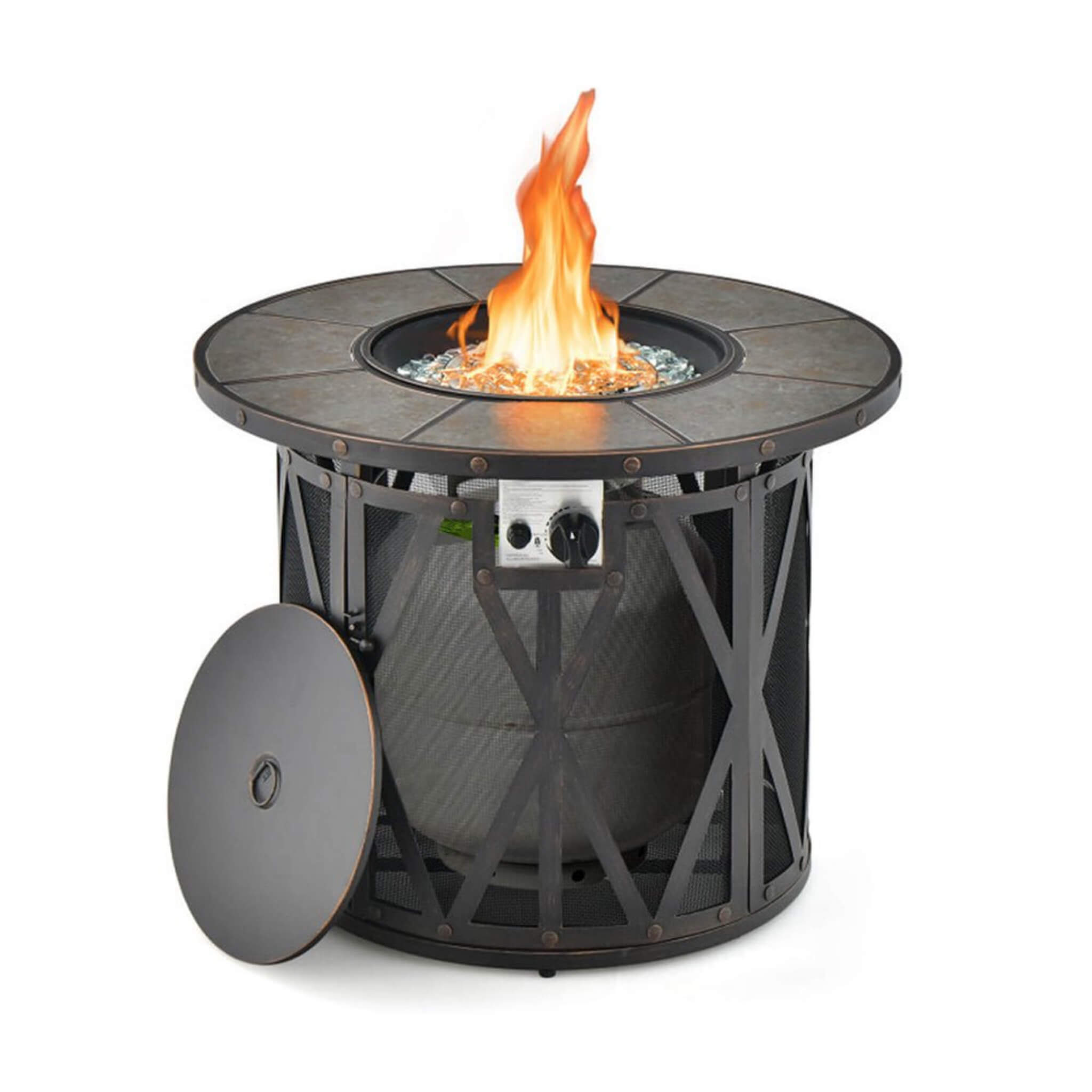 30K BTU Premium Outdoor Patio Gas Fire Pit Table With Fire Glass And Cover, 32" (SAK17432) - Energize Trek