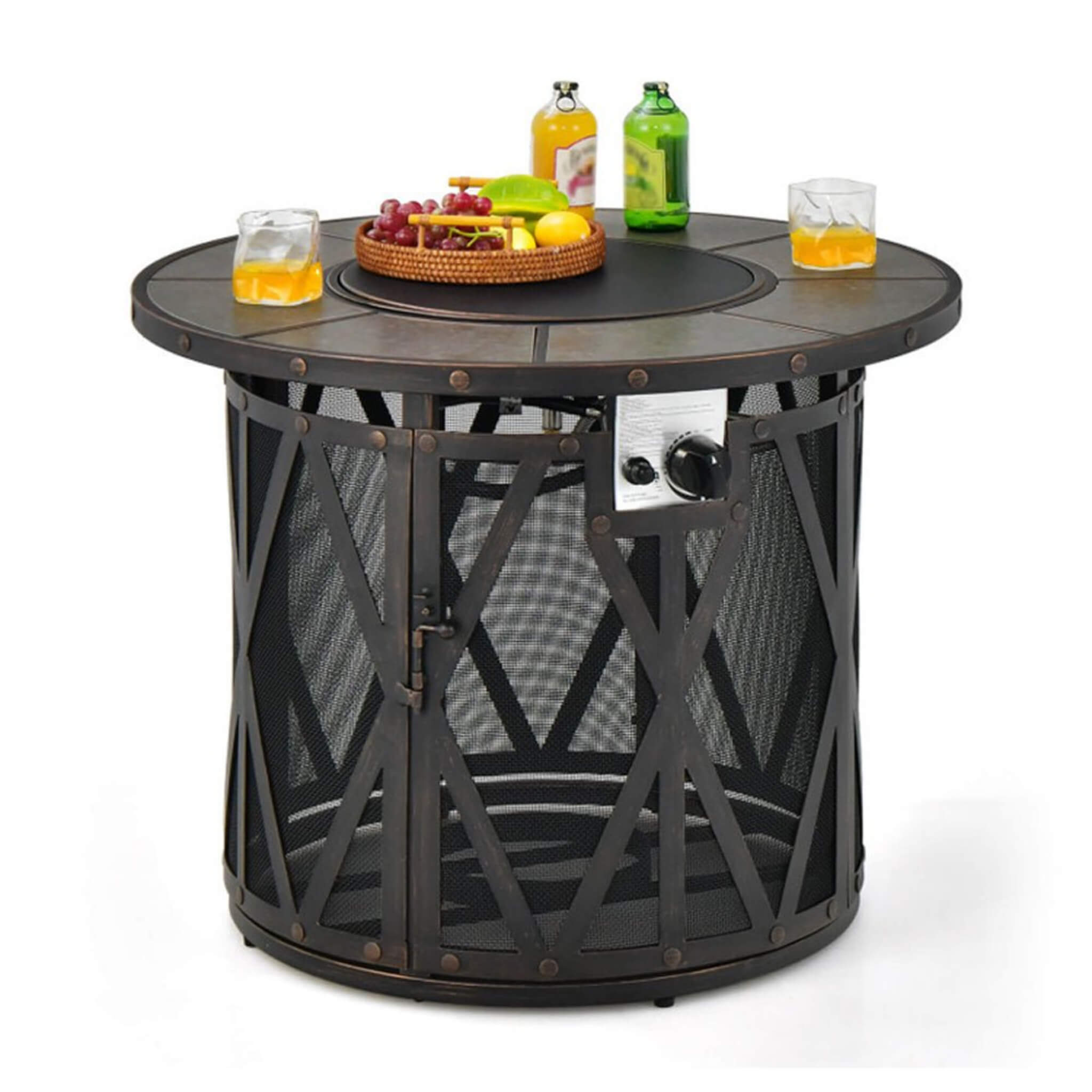30K BTU Premium Outdoor Patio Gas Fire Pit Table With Fire Glass And Cover, 32" (SAK17432) - Energize Trek
