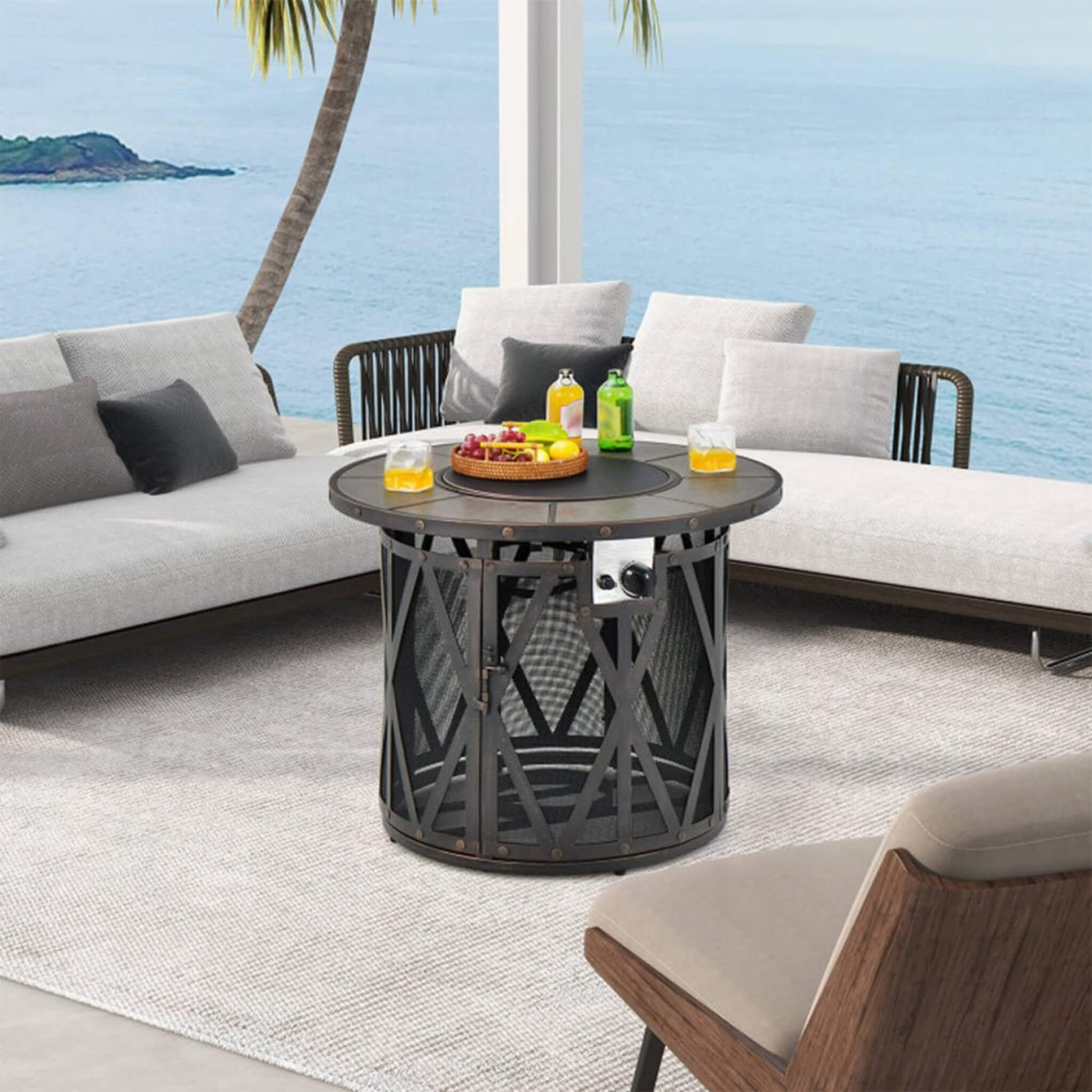 30K BTU Premium Outdoor Patio Gas Fire Pit Table With Fire Glass And Cover, 32" (SAK17432) - Energize Trek