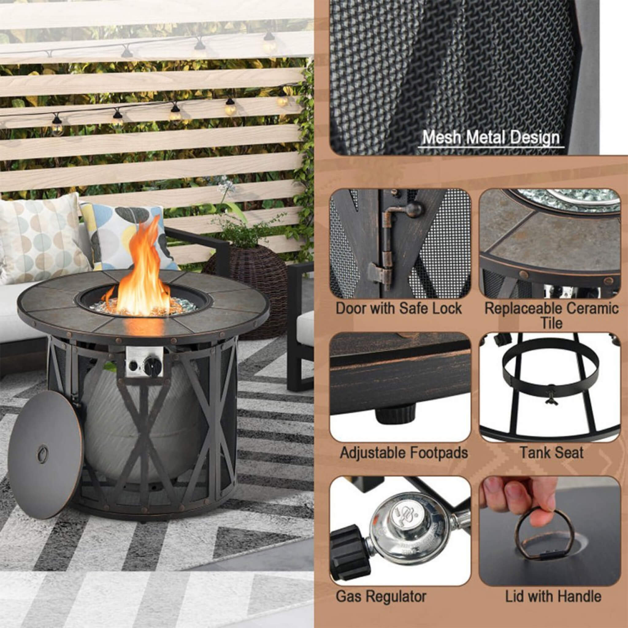 30K BTU Premium Outdoor Patio Gas Fire Pit Table With Fire Glass And Cover, 32" (SAK17432) - Energize Trek