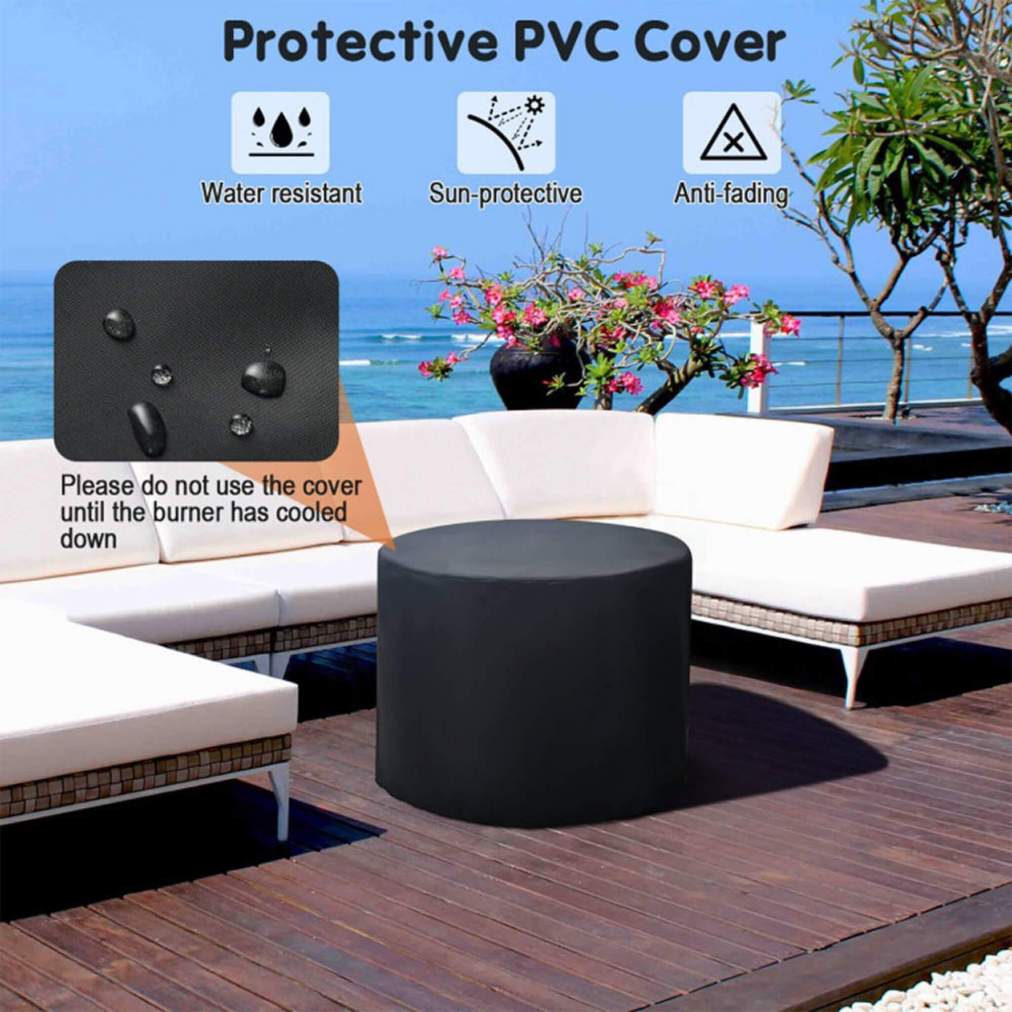 30K BTU Premium Outdoor Patio Gas Fire Pit Table With Fire Glass And Cover, 32" (SAK17432) - Energize Trek