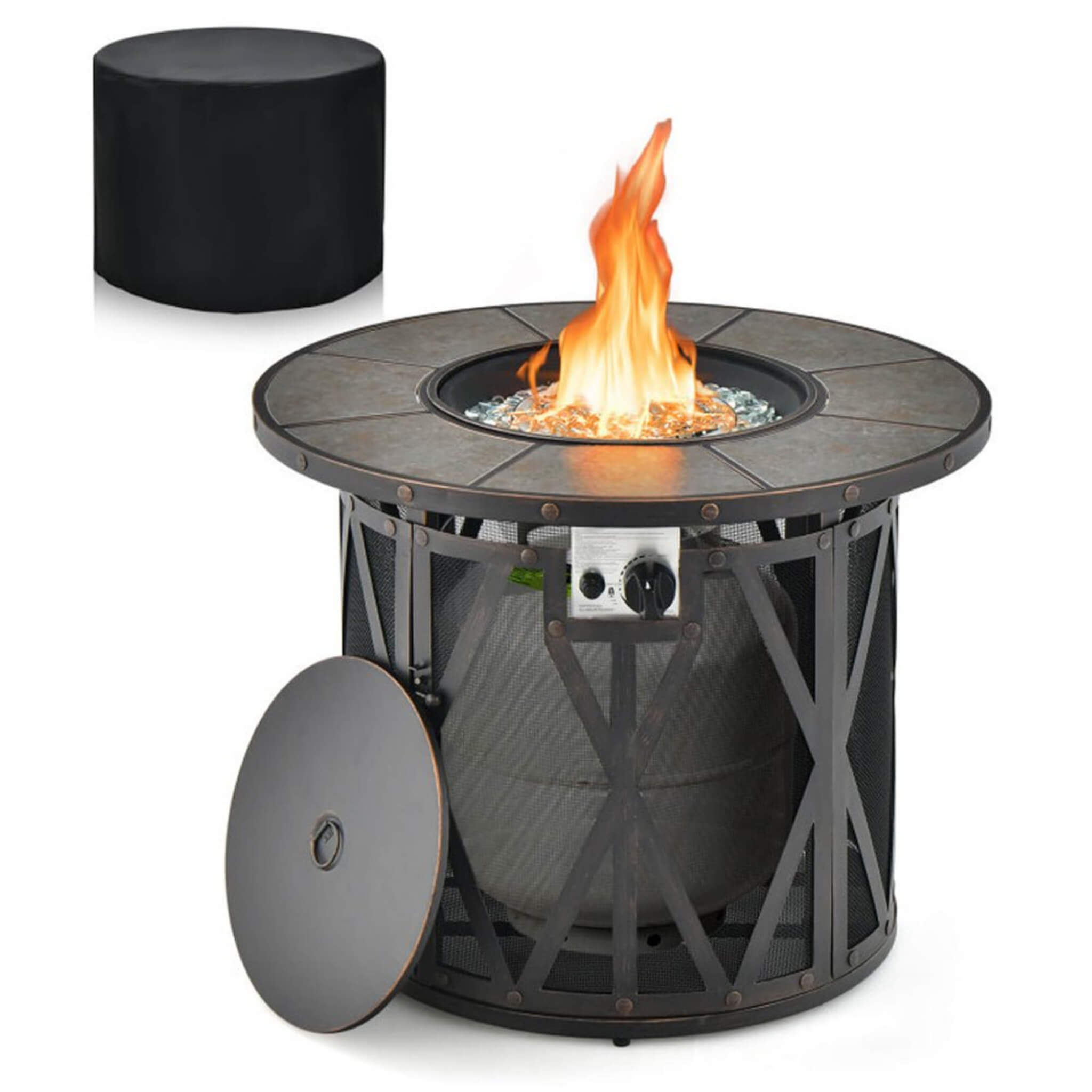 30K BTU Premium Outdoor Patio Gas Fire Pit Table With Fire Glass And Cover, 32" (SAK17432) - Energize Trek