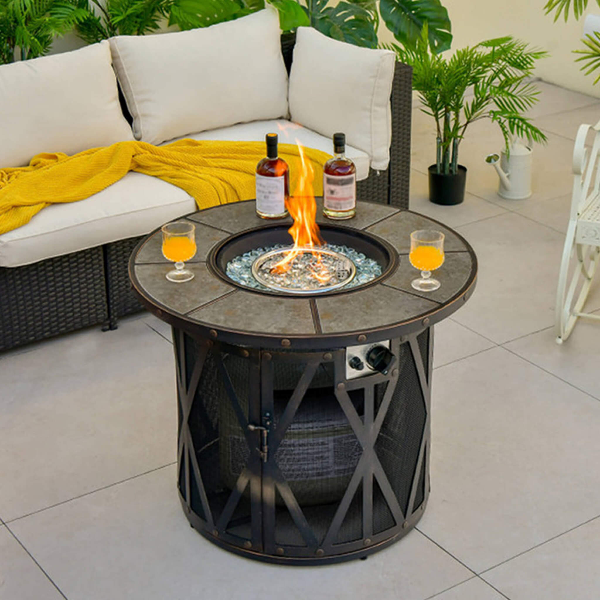 30K BTU Premium Outdoor Patio Gas Fire Pit Table With Fire Glass And Cover, 32" (SAK17432) - Energize Trek