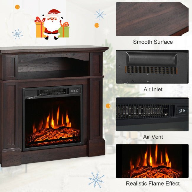 32" Electric TV Stand Entertainment Center Console Fireplace W/ Mantel & Shelf, 1400W (90869345) - Energize Trek