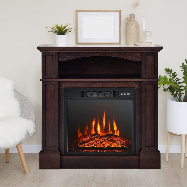 32" Electric TV Stand Entertainment Center Console Fireplace W/ Mantel & Shelf, 1400W (90869345) - Energize Trek