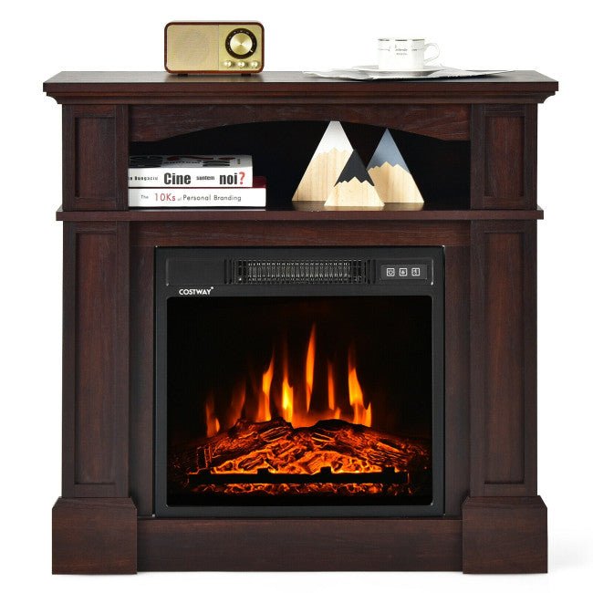 32" Electric TV Stand Entertainment Center Console Fireplace W/ Mantel & Shelf, 1400W (90869345) - Energize Trek