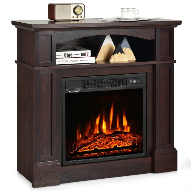 32" Electric TV Stand Entertainment Center Console Fireplace W/ Mantel & Shelf, 1400W (90869345) - Energize Trek