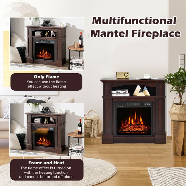 32" Electric TV Stand Entertainment Center Console Fireplace W/ Mantel & Shelf, 1400W (90869345) - Energize Trek