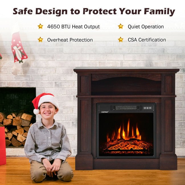 32" Electric TV Stand Entertainment Center Console Fireplace W/ Mantel & Shelf, 1400W (90869345) - Energize Trek