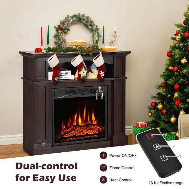 32" Electric TV Stand Entertainment Center Console Fireplace W/ Mantel & Shelf, 1400W (90869345) - Energize Trek