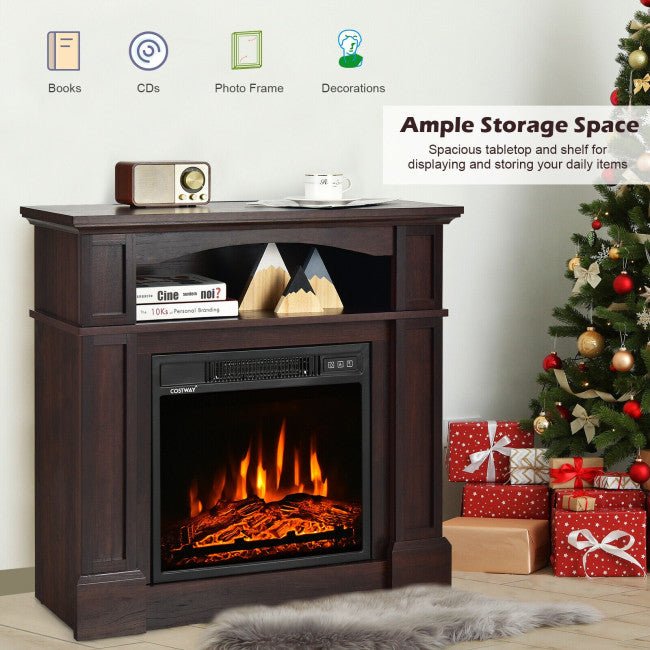 32" Electric TV Stand Entertainment Center Console Fireplace W/ Mantel & Shelf, 1400W (90869345) - Energize Trek