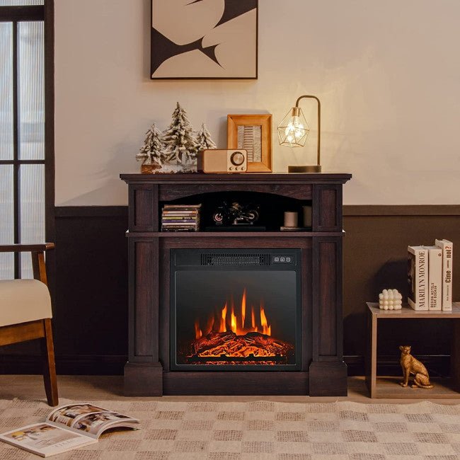 32" Electric TV Stand Entertainment Center Console Fireplace W/ Mantel & Shelf, 1400W (90869345) - Energize Trek