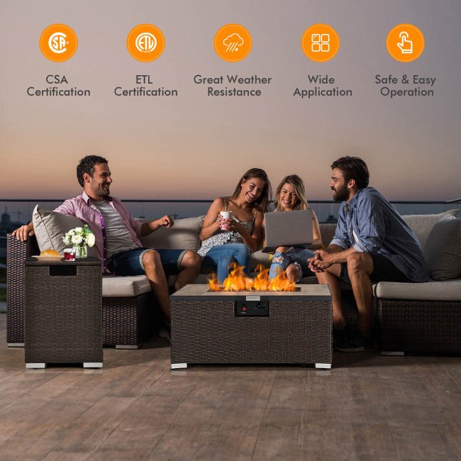 32" Propane Rattan Fire Pit Table Set W/ Side Table Tank & Cover (90165397) - Energize Trek