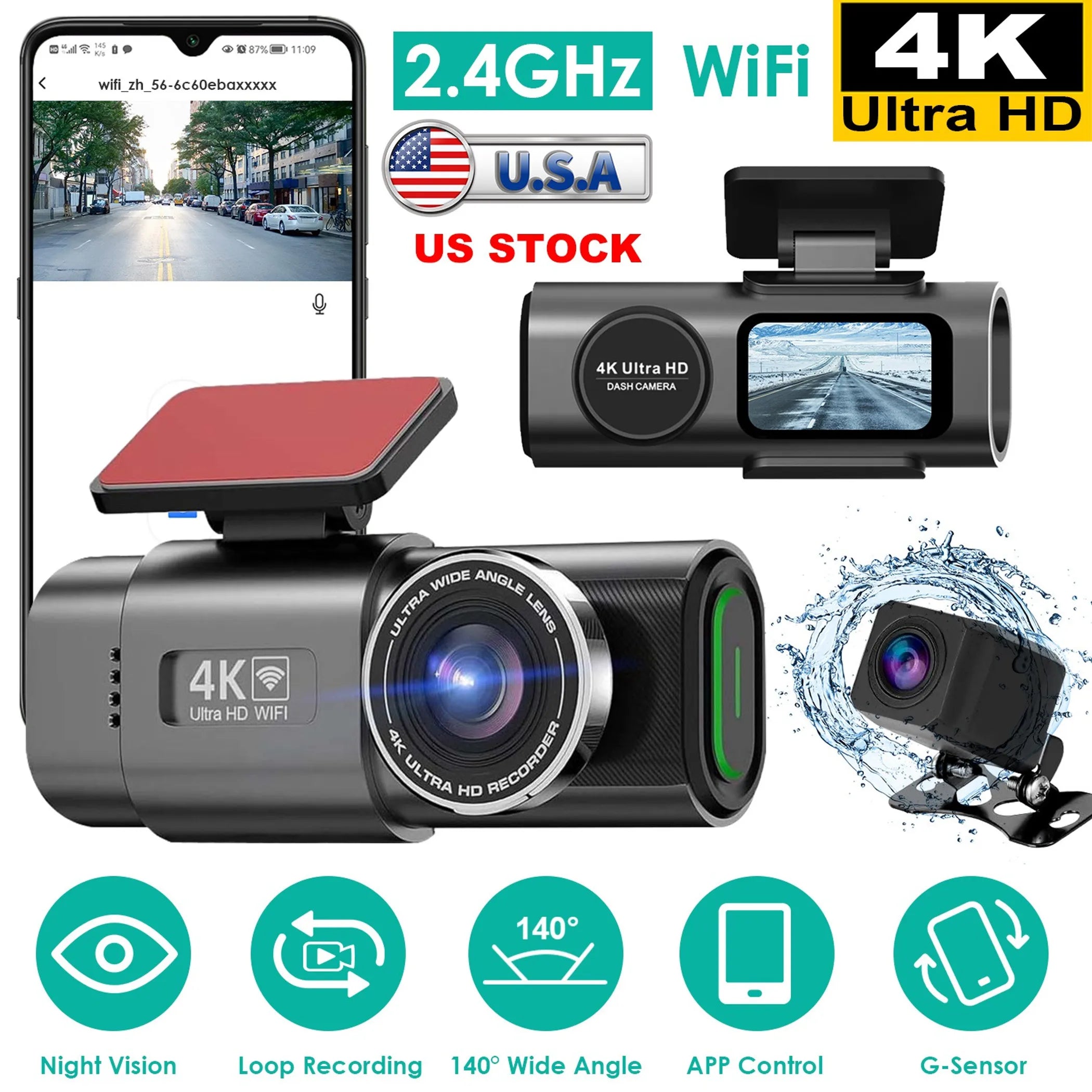 4K/1080P Dual Chanel Car Dash Cam